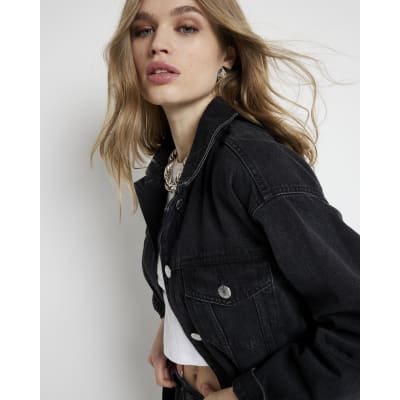 River island black denim jacket online