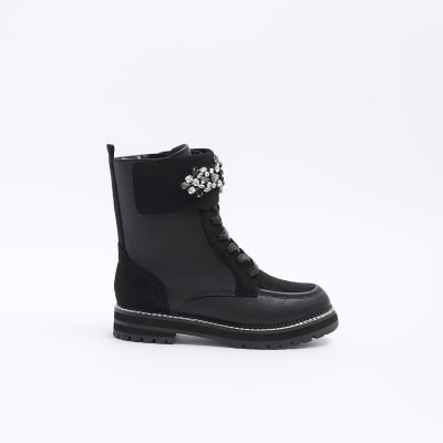 Black ankle outlet boots with diamante