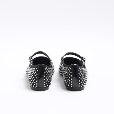 Black diamante ballet shoes River Island