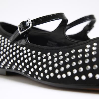 Black diamante ballet shoes River Island