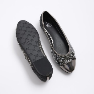 Black diamante ballet shoes River Island