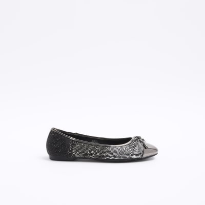 Black diamante ballet shoes River Island