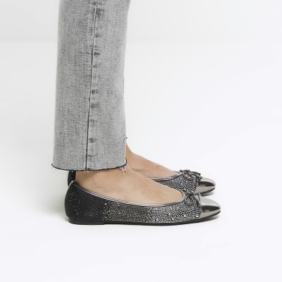 Black diamante ballet shoes River Island