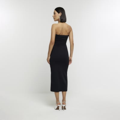 Black diamante bandeau midi dress River Island