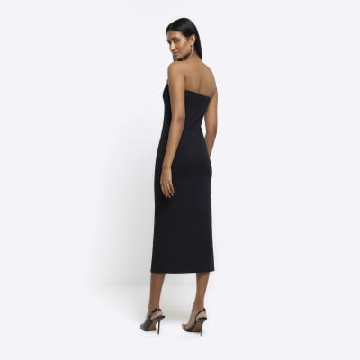 Black diamante bandeau midi dress River Island