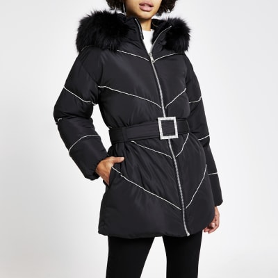 river island puffer jacket with hood in black