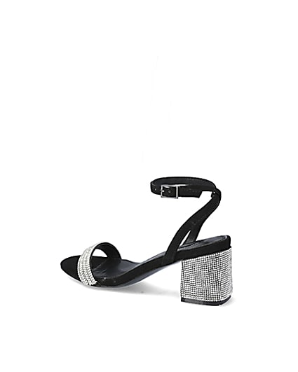 360 degree animation of product Black diamante block heeled sandals frame-5