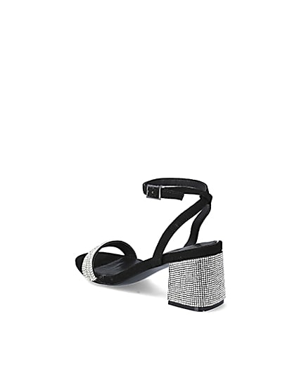 360 degree animation of product Black diamante block heeled sandals frame-6