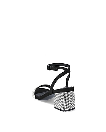 360 degree animation of product Black diamante block heeled sandals frame-7