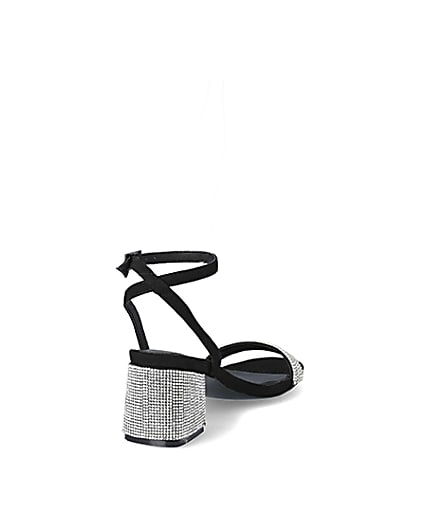 360 degree animation of product Black diamante block heeled sandals frame-11
