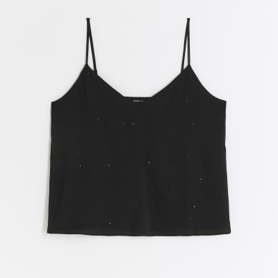 Black diamante cami top River Island