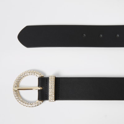 Black diamante circle belt