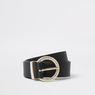 Black diamante circle belt