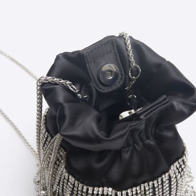 Black diamante cross body bag River Island