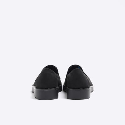 Black diamante detail loafers River Island