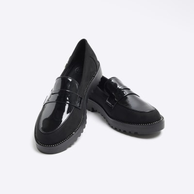 Black diamante detail loafers River Island