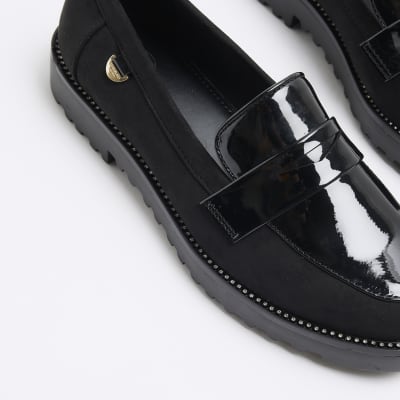 Black diamante detail loafers River Island