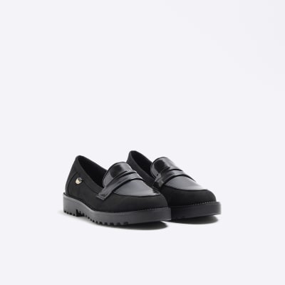 Black diamante detail loafers River Island