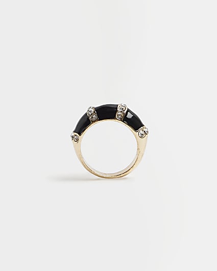 Black diamante dome ring