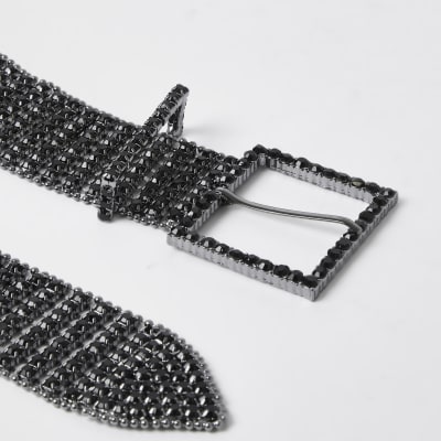 Black diamante embellished belt