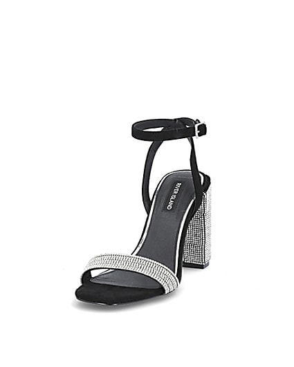 360 degree animation of product Black diamante embellished block heel sandals frame-2