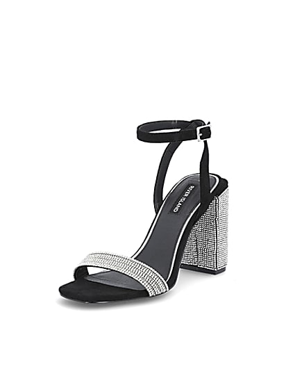 360 degree animation of product Black diamante embellished block heel sandals frame-3