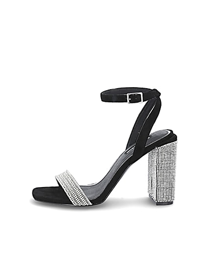 360 degree animation of product Black diamante embellished block heel sandals frame-6