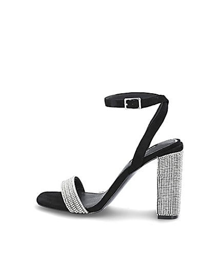 360 degree animation of product Black diamante embellished block heel sandals frame-7