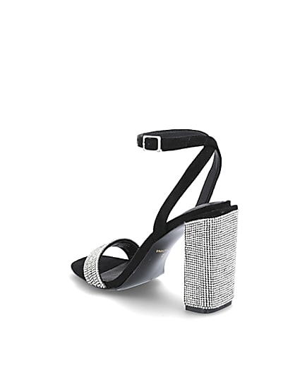 360 degree animation of product Black diamante embellished block heel sandals frame-9
