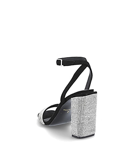 360 degree animation of product Black diamante embellished block heel sandals frame-10
