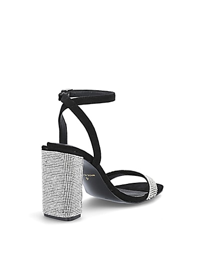 360 degree animation of product Black diamante embellished block heel sandals frame-15