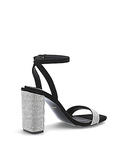 360 degree animation of product Black diamante embellished block heel sandals frame-16