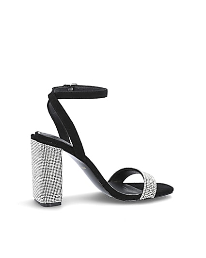 360 degree animation of product Black diamante embellished block heel sandals frame-17