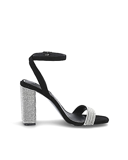 360 degree animation of product Black diamante embellished block heel sandals frame-18