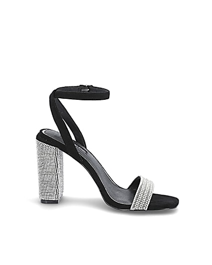 360 degree animation of product Black diamante embellished block heel sandals frame-19