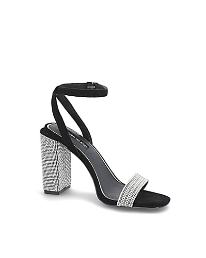 360 degree animation of product Black diamante embellished block heel sandals frame-20