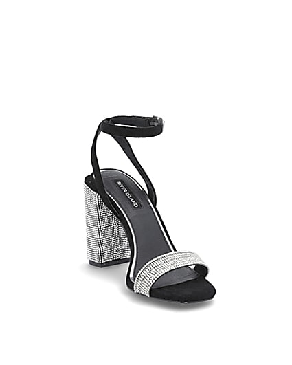 360 degree animation of product Black diamante embellished block heel sandals frame-22