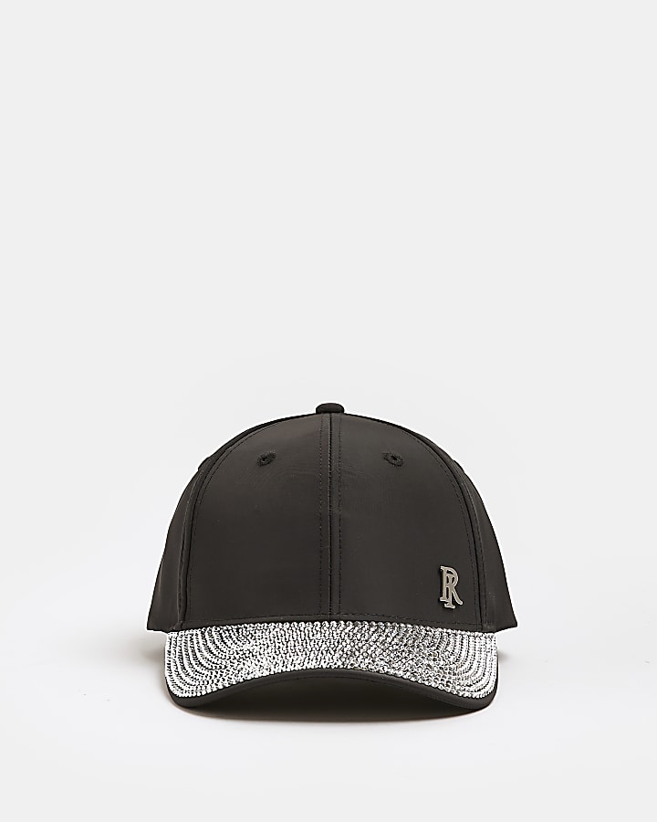 Black diamante embellished cap