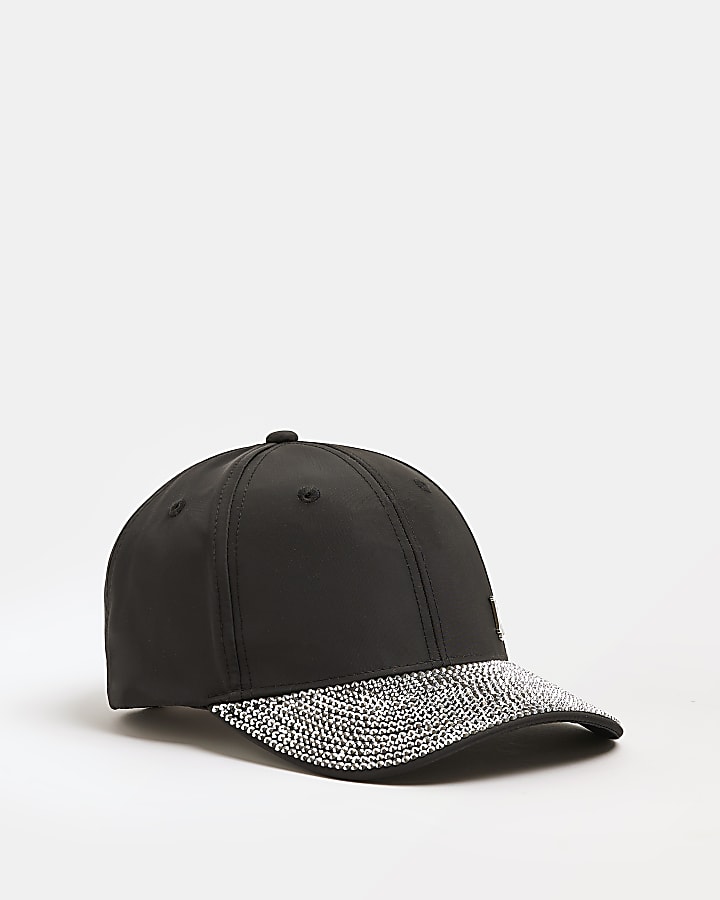 Black diamante embellished cap