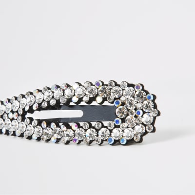 Black diamante embellished hair clip