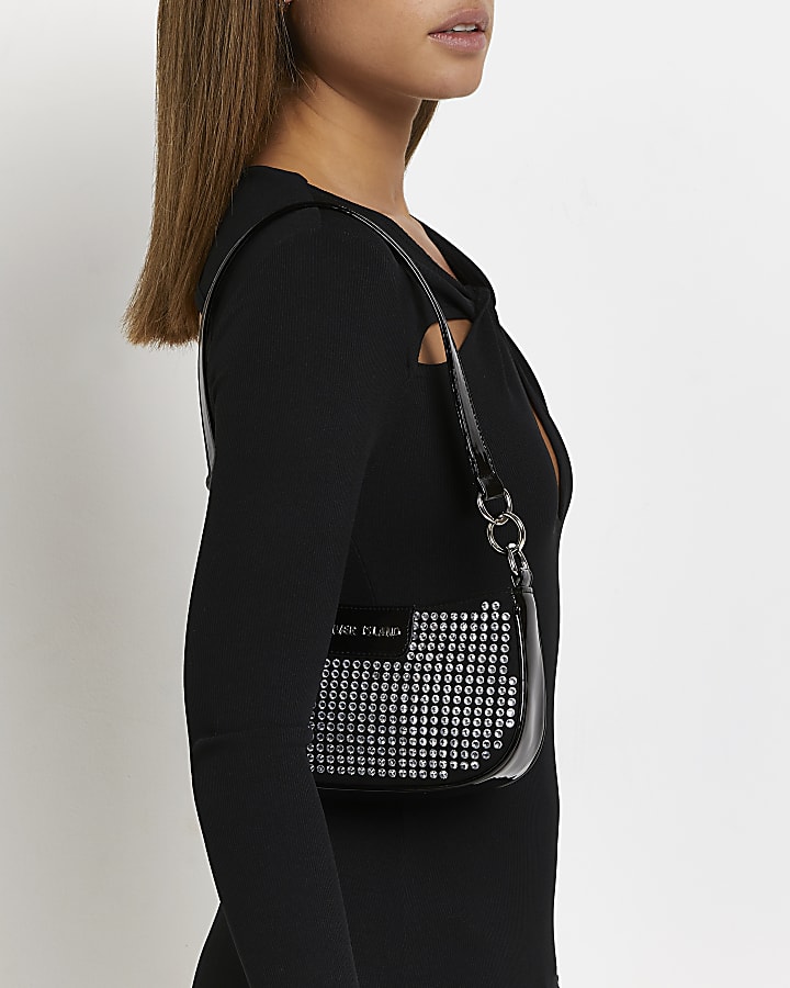 Black diamante embellished mini shoulder bag