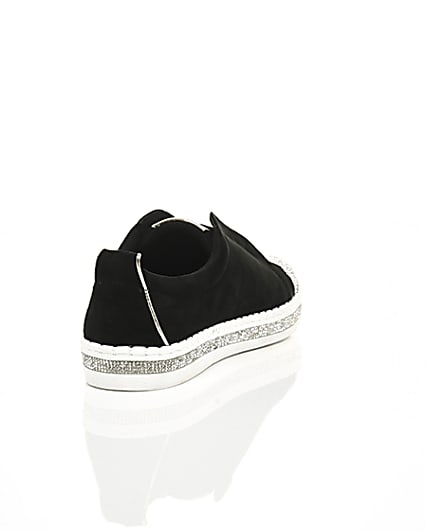 360 degree animation of product Black diamante embellished trainers frame-14