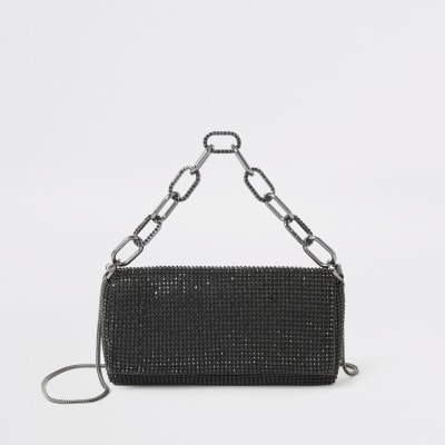 Black diamante embellished underarm bag