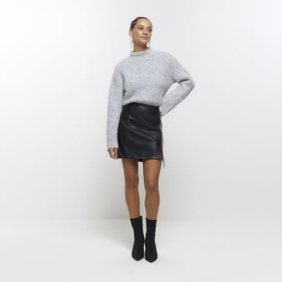 Black faux leather outlet skirt river island