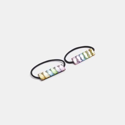 Black diamante hair tie 2 pack River Island