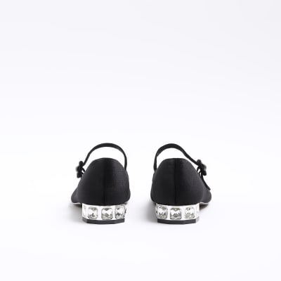 Black diamante heel mary jane shoes River Island