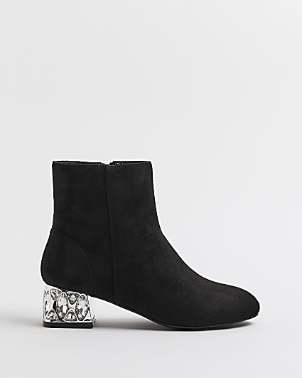 Black diamante heeled ankle boots