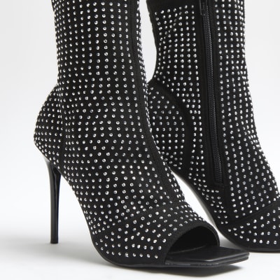 diamante heel ankle boots