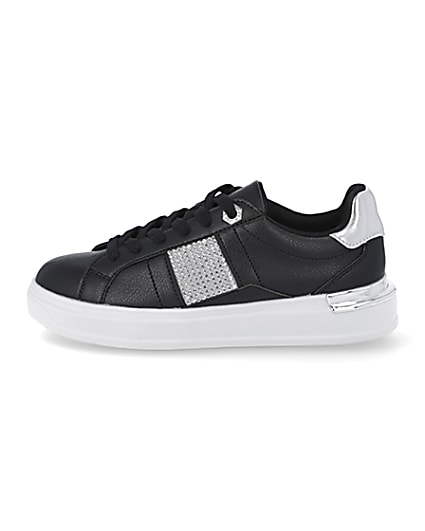 360 degree animation of product Black diamante lace up trainers frame-3