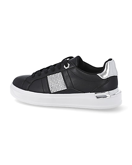 360 degree animation of product Black diamante lace up trainers frame-4